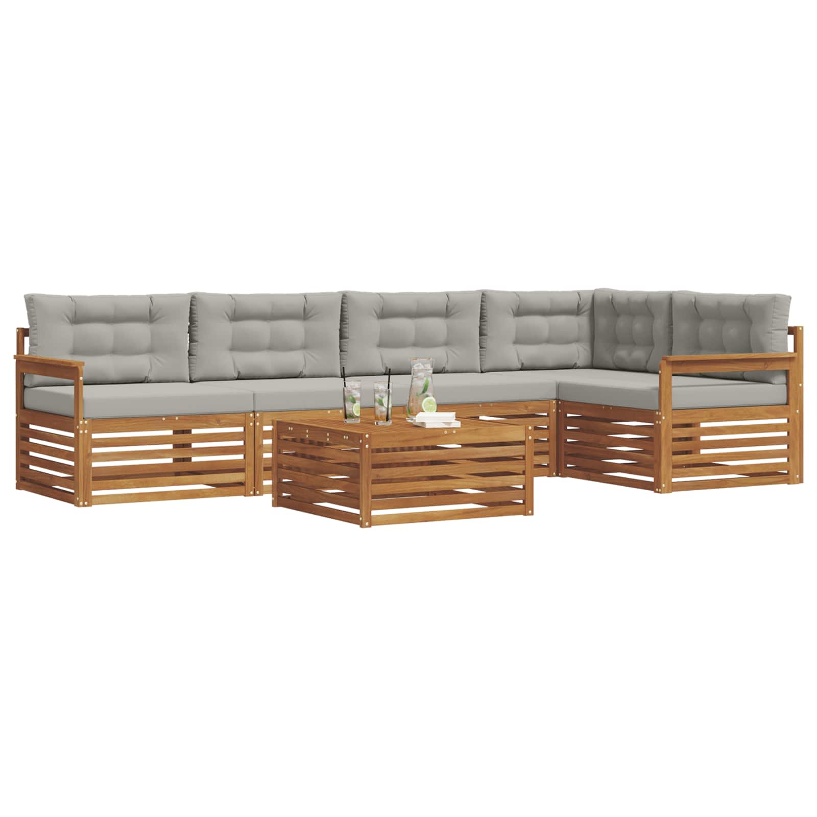 Thumbnail - vidaXL Outdoor-Sofagarnitur mit Kissen 6 pcs Natürlich und Hellgrau