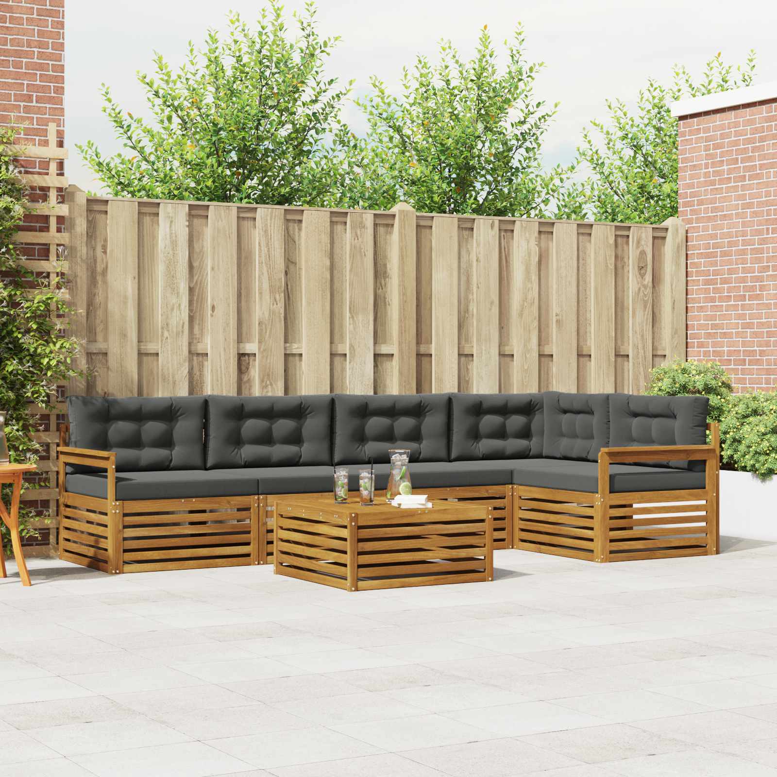 Buiten bankenset met kussen 6 pcs Natuurlijk en Antraciet