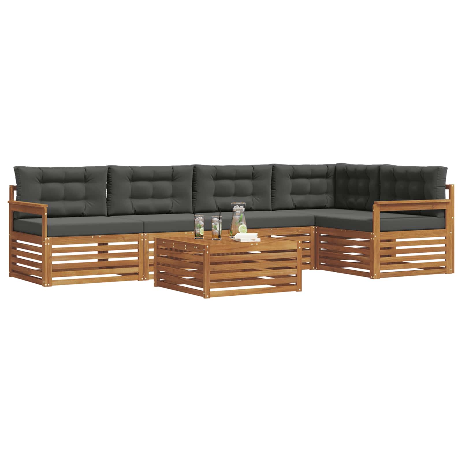 Buiten bankenset met kussen 6 pcs Natuurlijk en Antraciet - Afbeelding 3