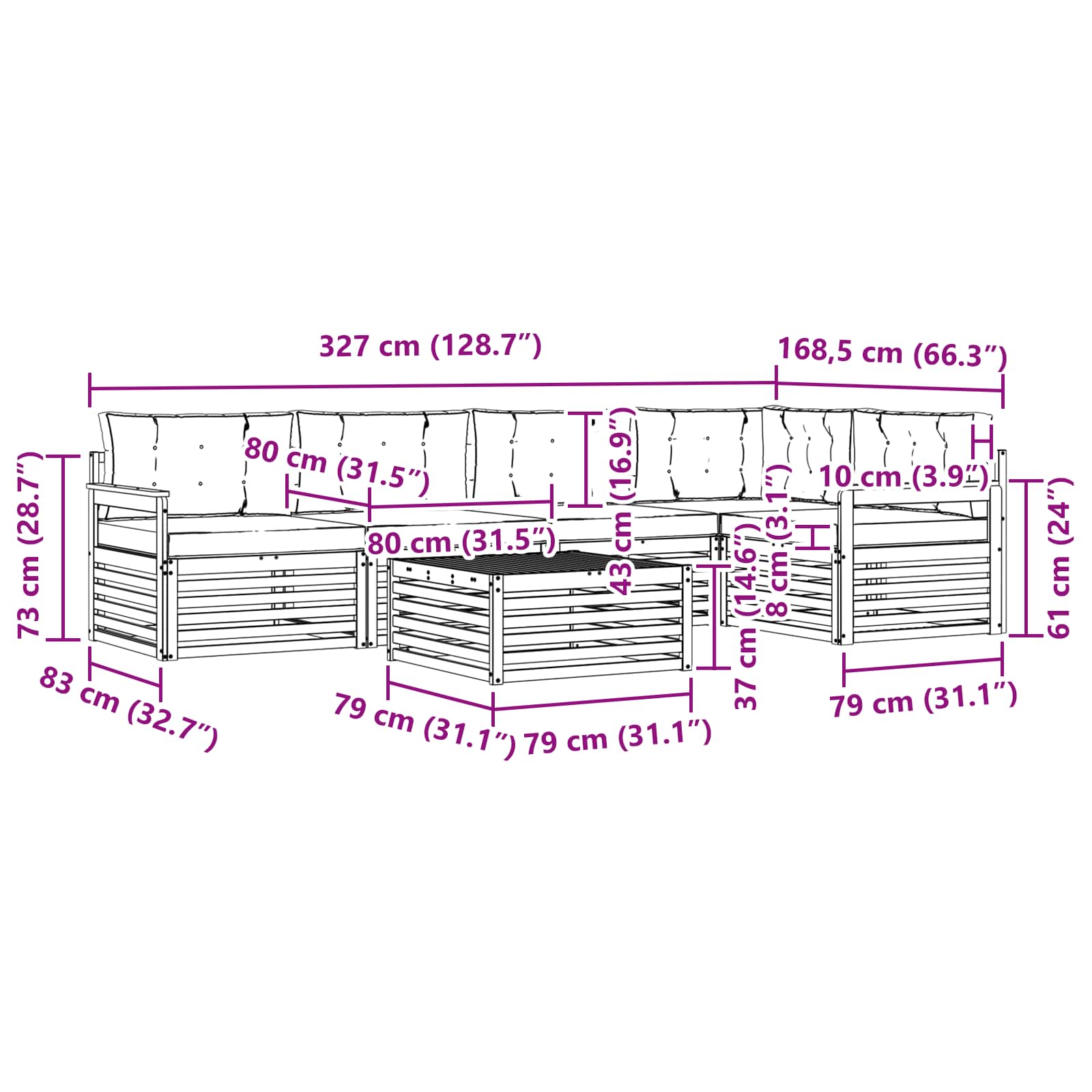Buiten bankenset met kussen 6 pcs Natuurlijk en Antraciet - Afbeelding 9