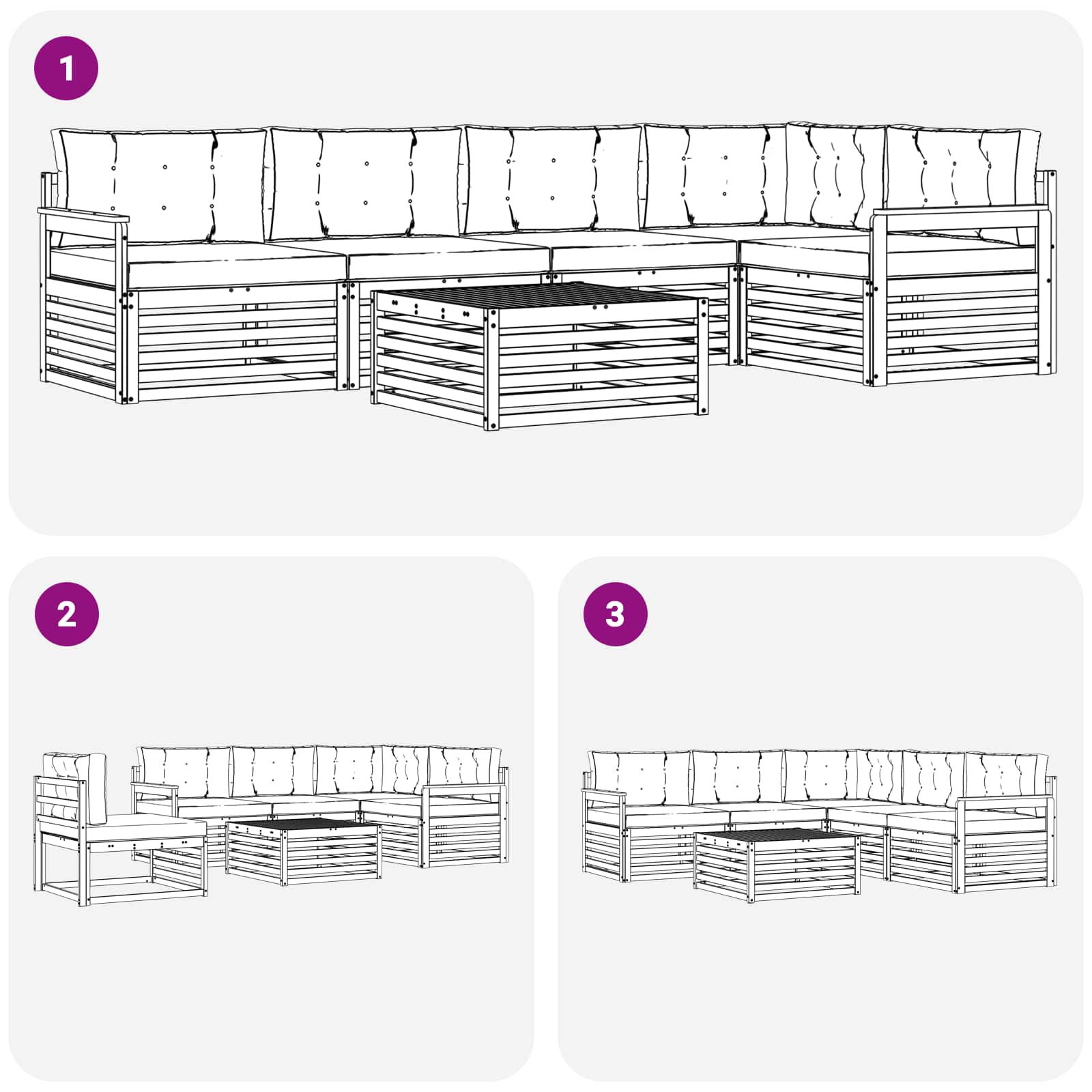 Buiten bankenset met kussen 6 pcs Natuurlijk en Antraciet - Afbeelding 8