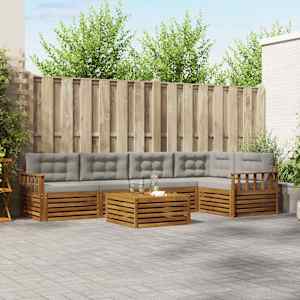 Zunanja garnitura za sedenje 6 pcs Naravna in svetlo siva