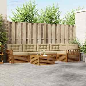Zunanja garnitura za sedenje z blazino 6 pcs Naravna in bež