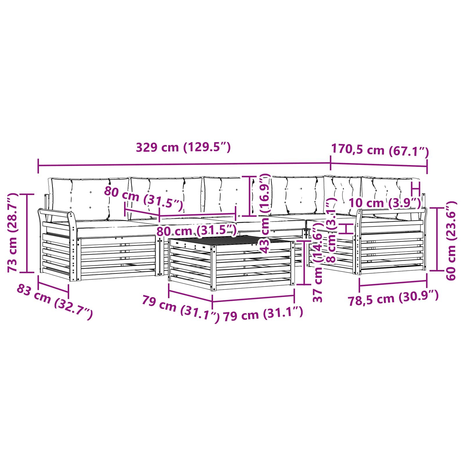Zunanja garnitura za sedenje 6 pcs Naravna in svetlo siva - slika 9