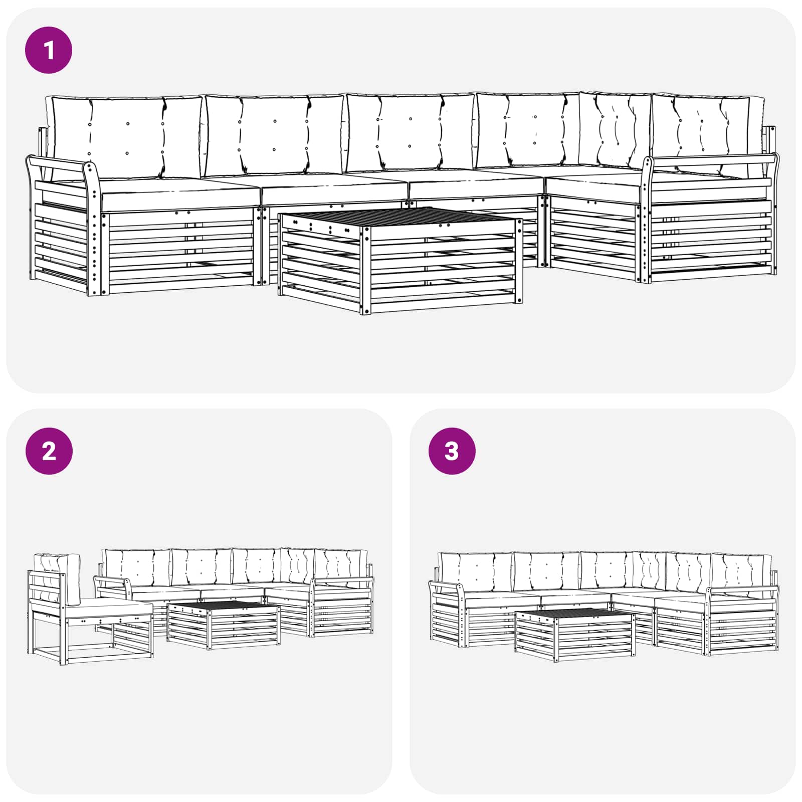 Zunanja garnitura za sedenje 6 pcs Naravna in svetlo siva - slika 8