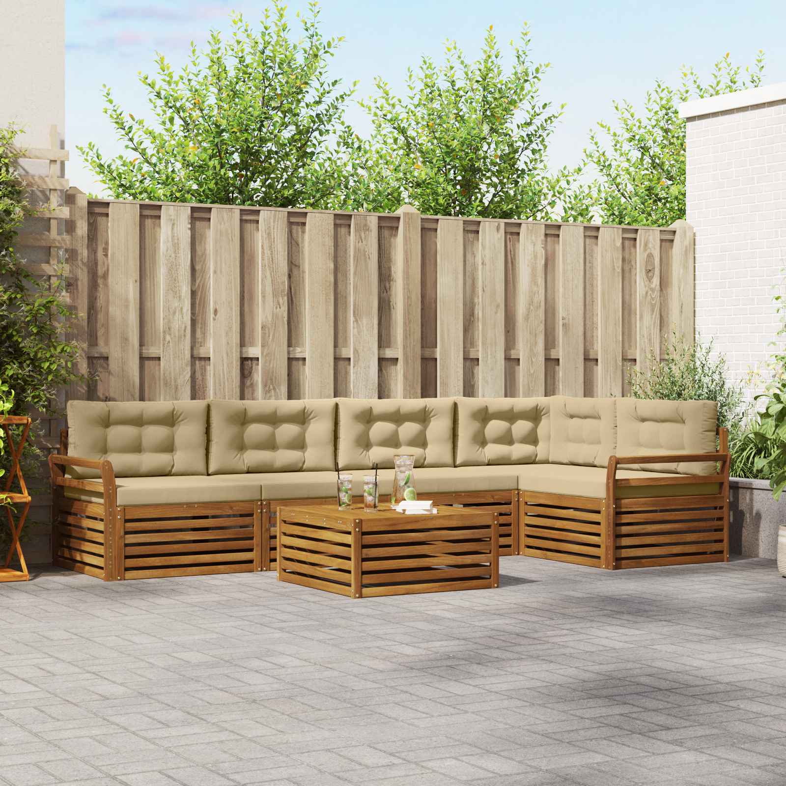 vidaXL Outdoor-Sofagarnitur mit Kissen 6 pcs Natur und Beige