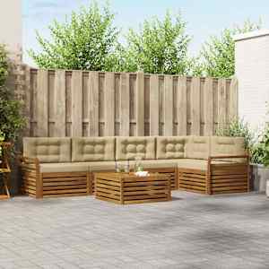 Zunanja garnitura za sedenje z blazino 6 pcs Naravna in bež