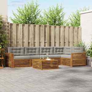 Zunanja garnitura za sedenje 6 pcs Naravna in svetlo siva