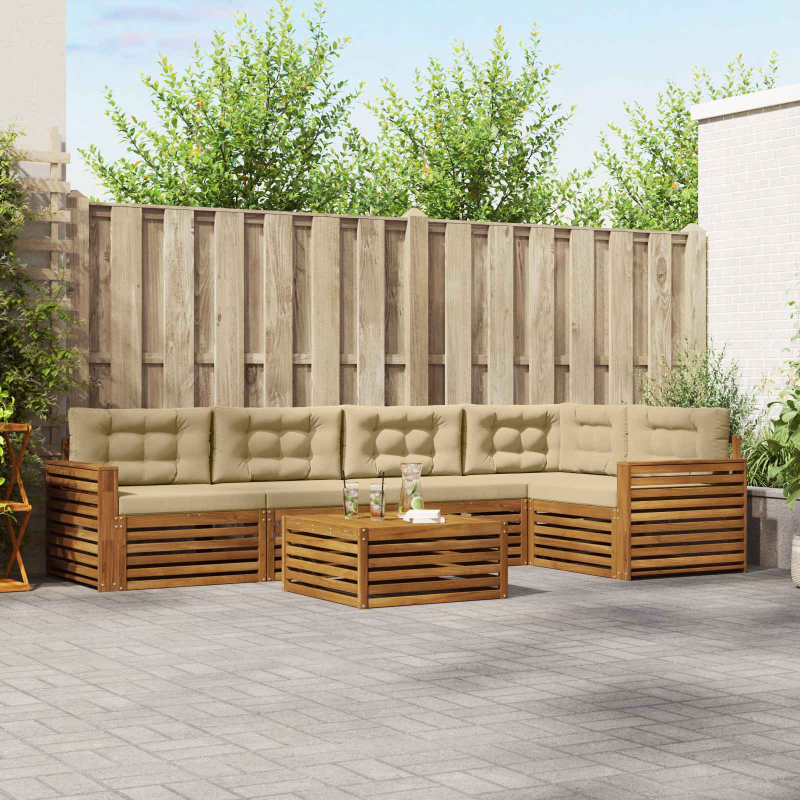vidaXL Buiten bankenset 6 st 5-zits Natuurlijk en Beige Bruin