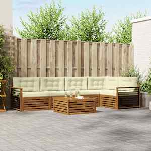 Zunanja garnitura za sedenje z blazino 6 pcs Naravna in smetana