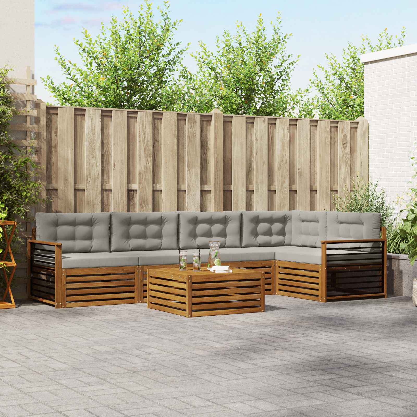 Zunanja garnitura za sedenje 6 pcs Naravna in svetlo siva