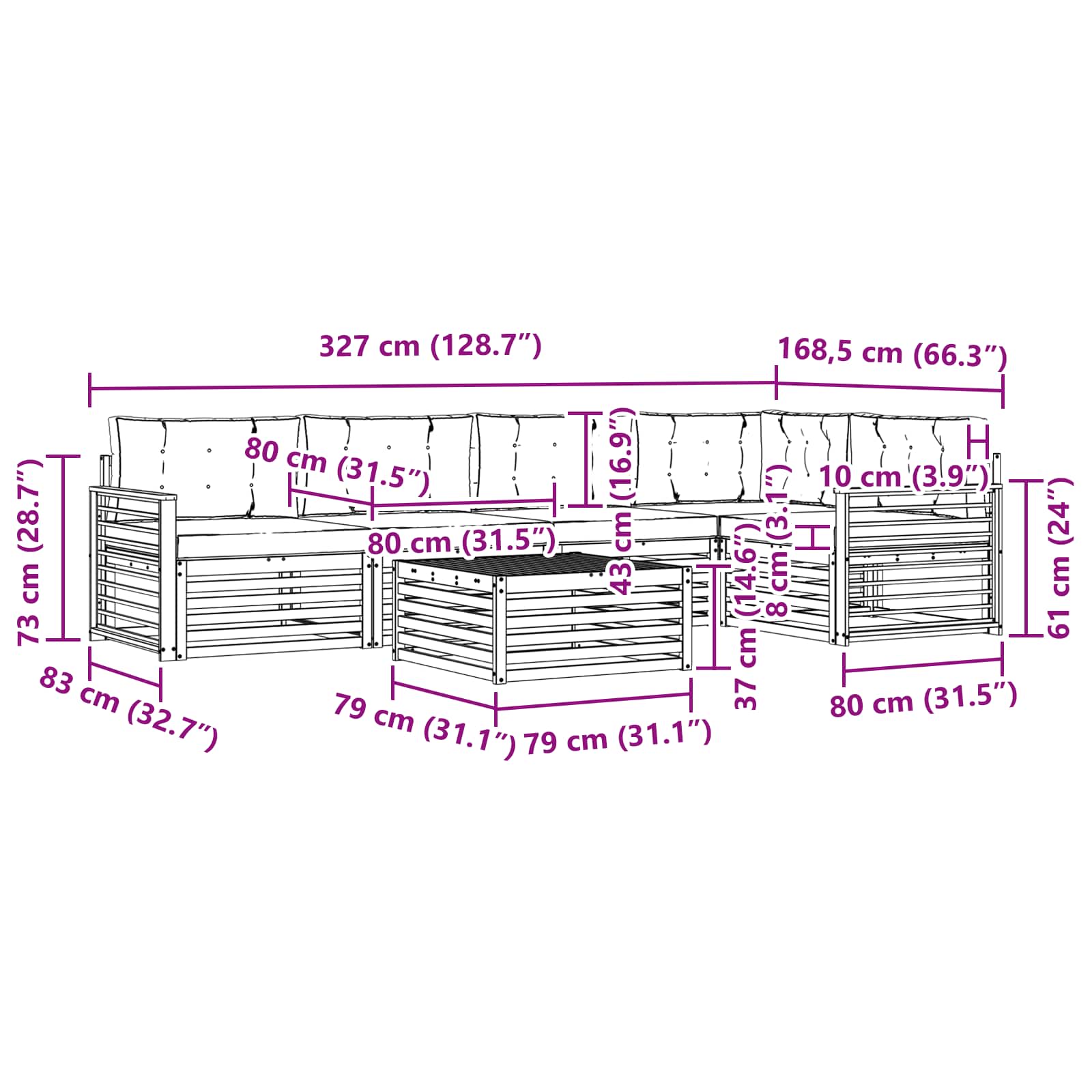 Zunanja garnitura za sedenje 6 pcs Naravna in svetlo siva - slika 9