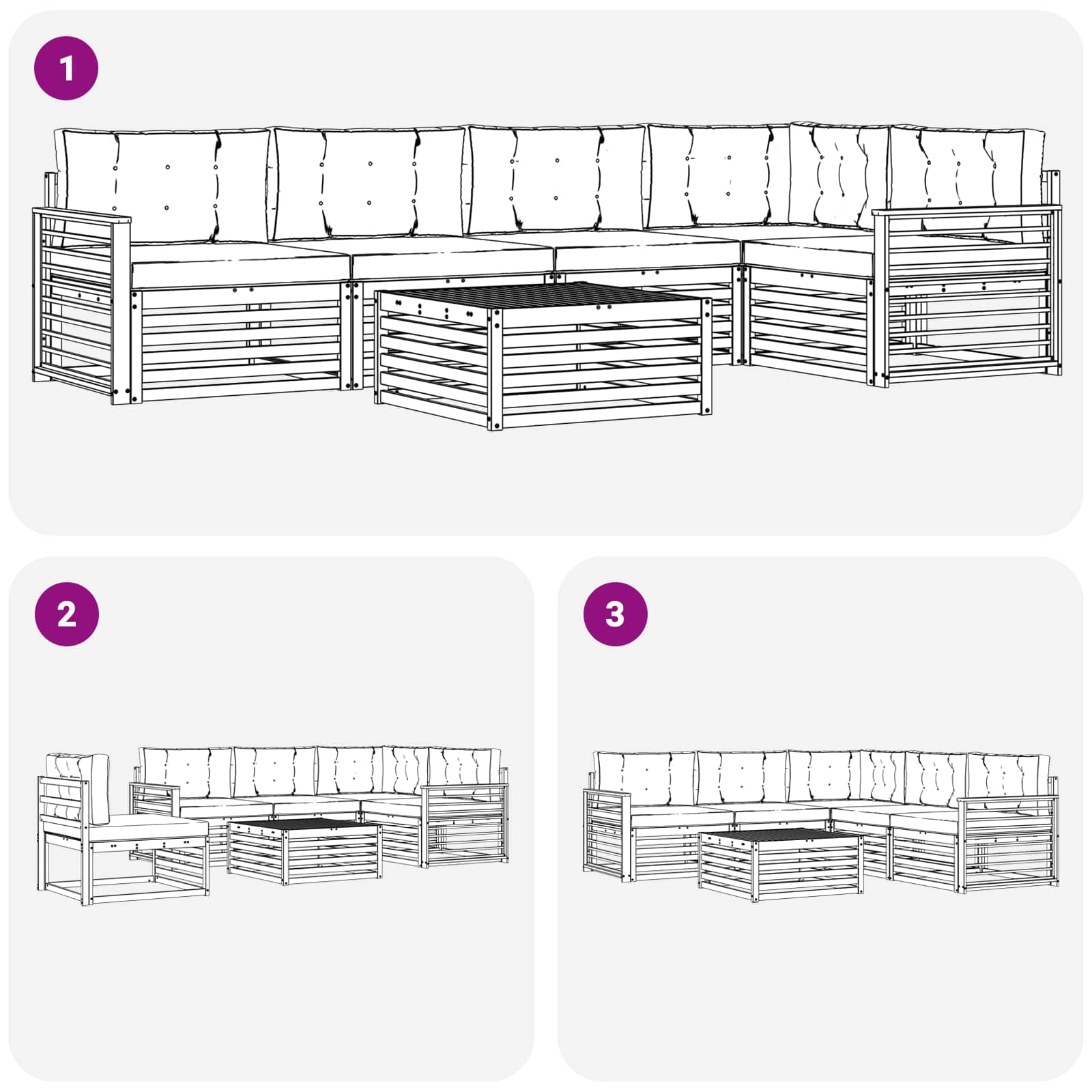 Zunanja garnitura za sedenje 6 pcs Naravna in svetlo siva - slika 8