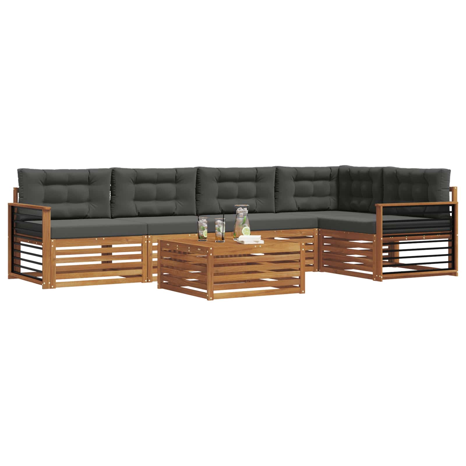 Thumbnail - vidaXL Outdoor-Sofagarnitur mit Kissen 6 pcs Natur und Anthrazit