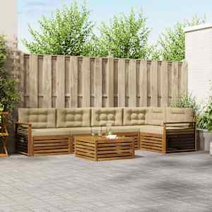 Zunanja garnitura za sedenje z blazino 6 pcs Naravna in bež