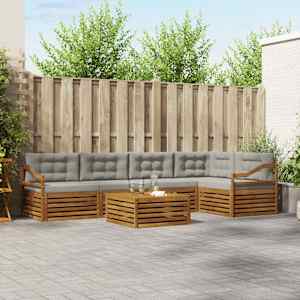 Zunanja garnitura za sedenje 6 pcs Naravna in svetlo siva