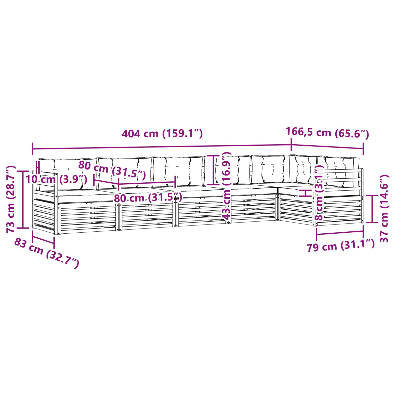 Zunanja garnitura za sedenje 6 pcs Naravna in svetlo siva - slika 8