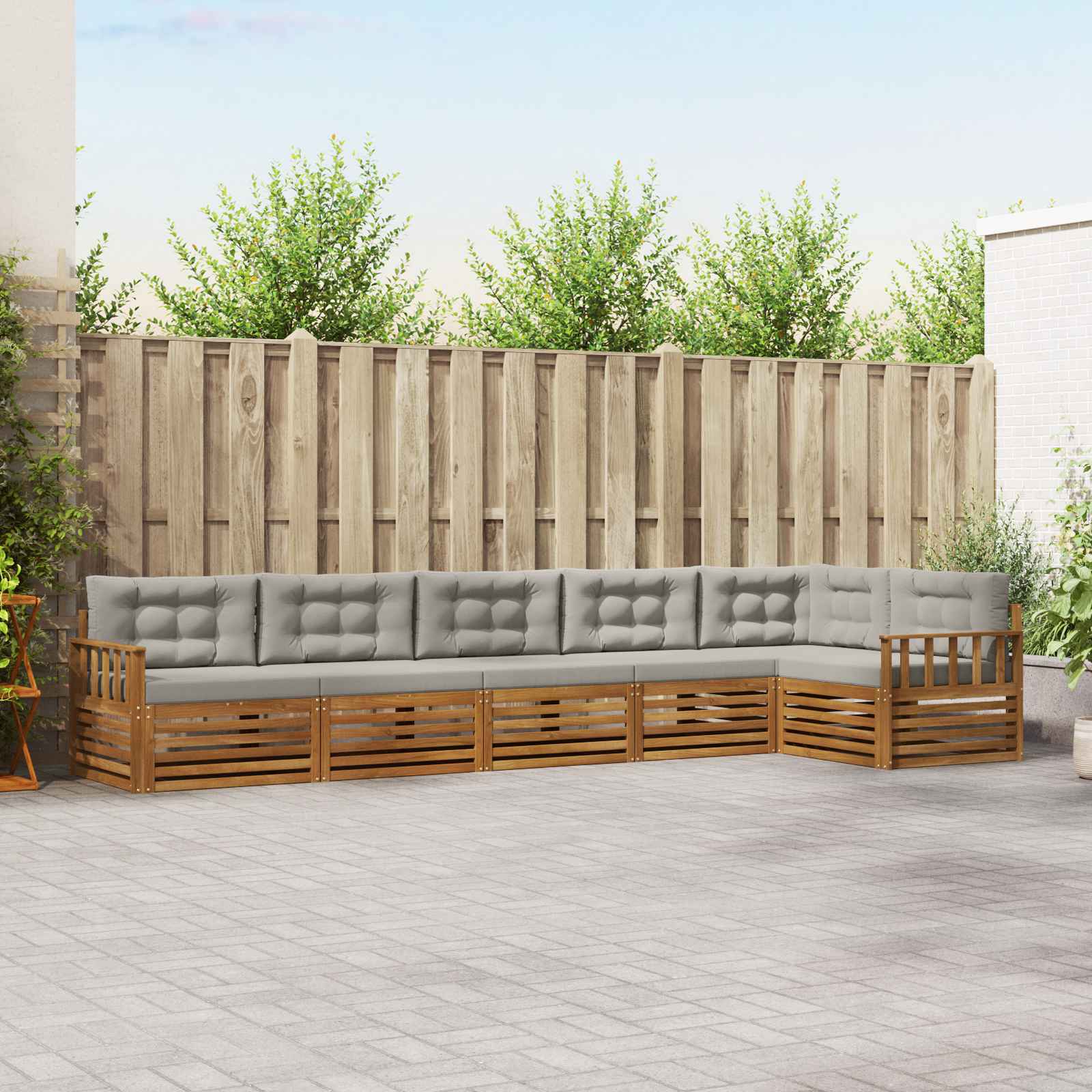 vidaXL Outdoor-Sofagarnitur mit Kissen 6 pcs Natürlich und Hellgrau