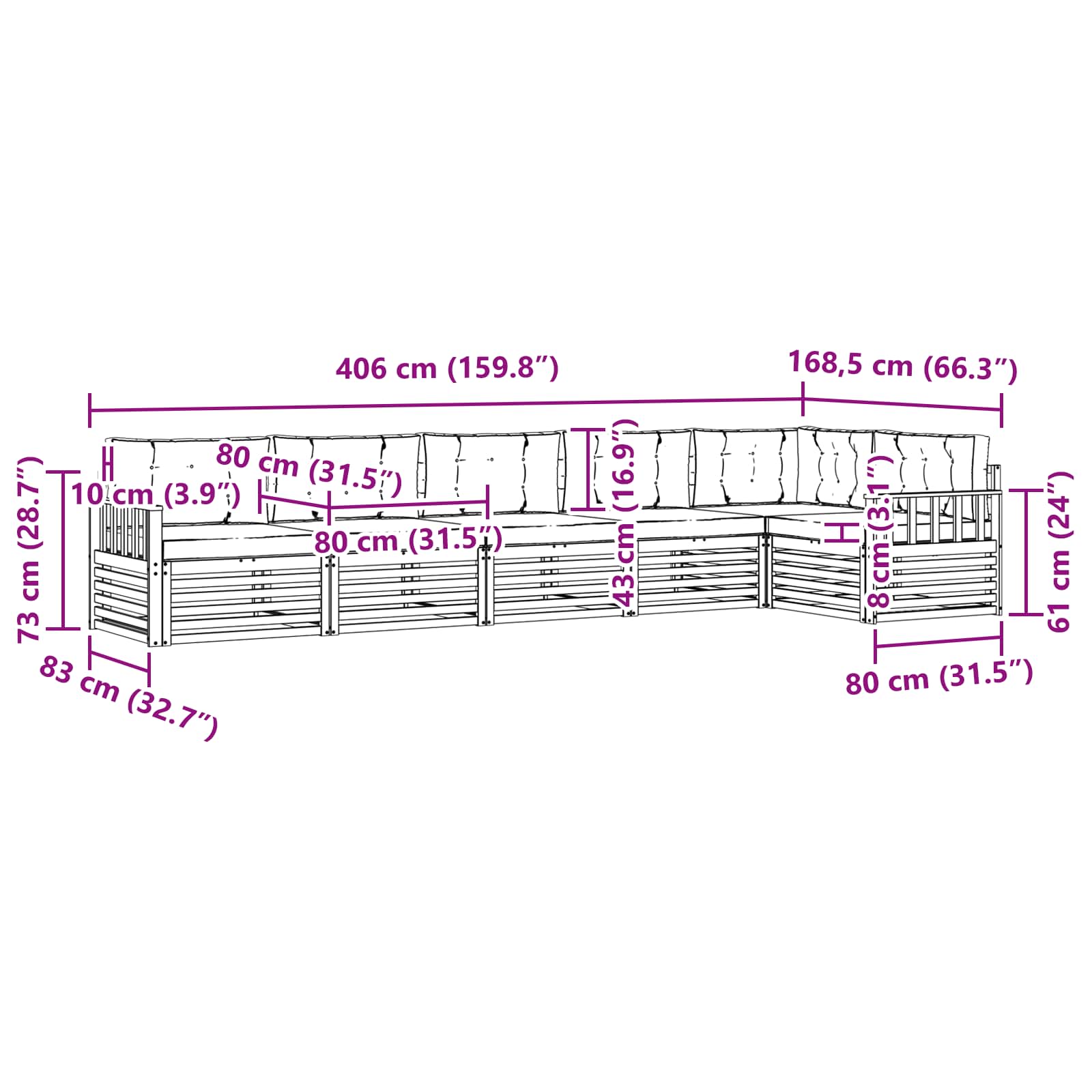Zunanja garnitura za sedenje 6 pcs Naravna in svetlo siva - slika 8