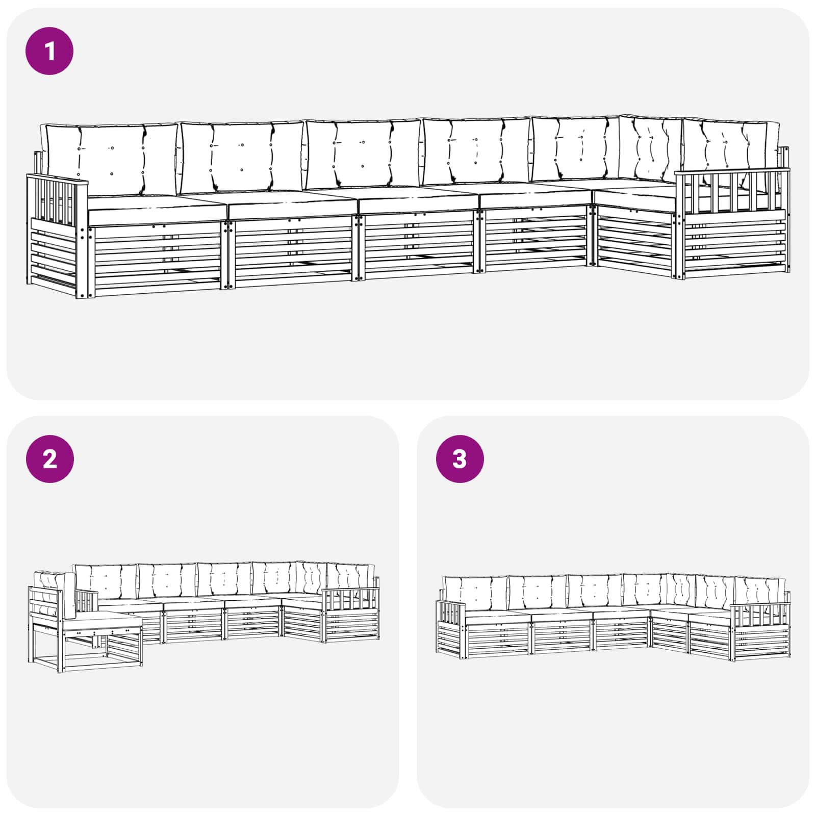Zunanja garnitura za sedenje 6 pcs Naravna in svetlo siva - slika 7