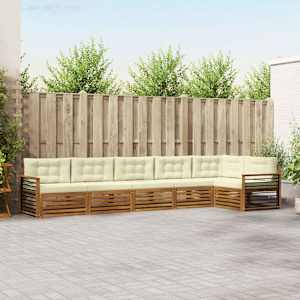 Zunanja garnitura za sedenje z blazino 6 pcs Naravna in smetana