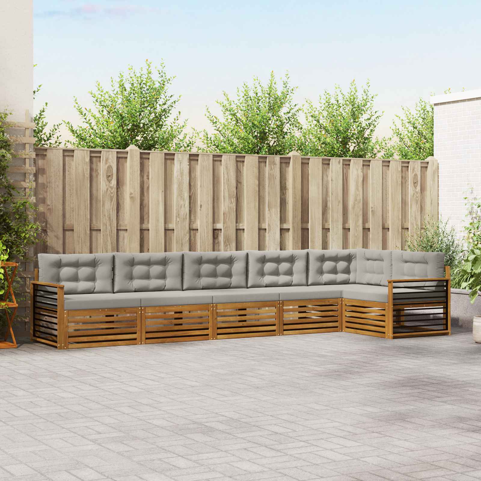 vidaXL Outdoor-Sofagarnitur mit Kissen 6 pcs Natürlich und Hellgrau