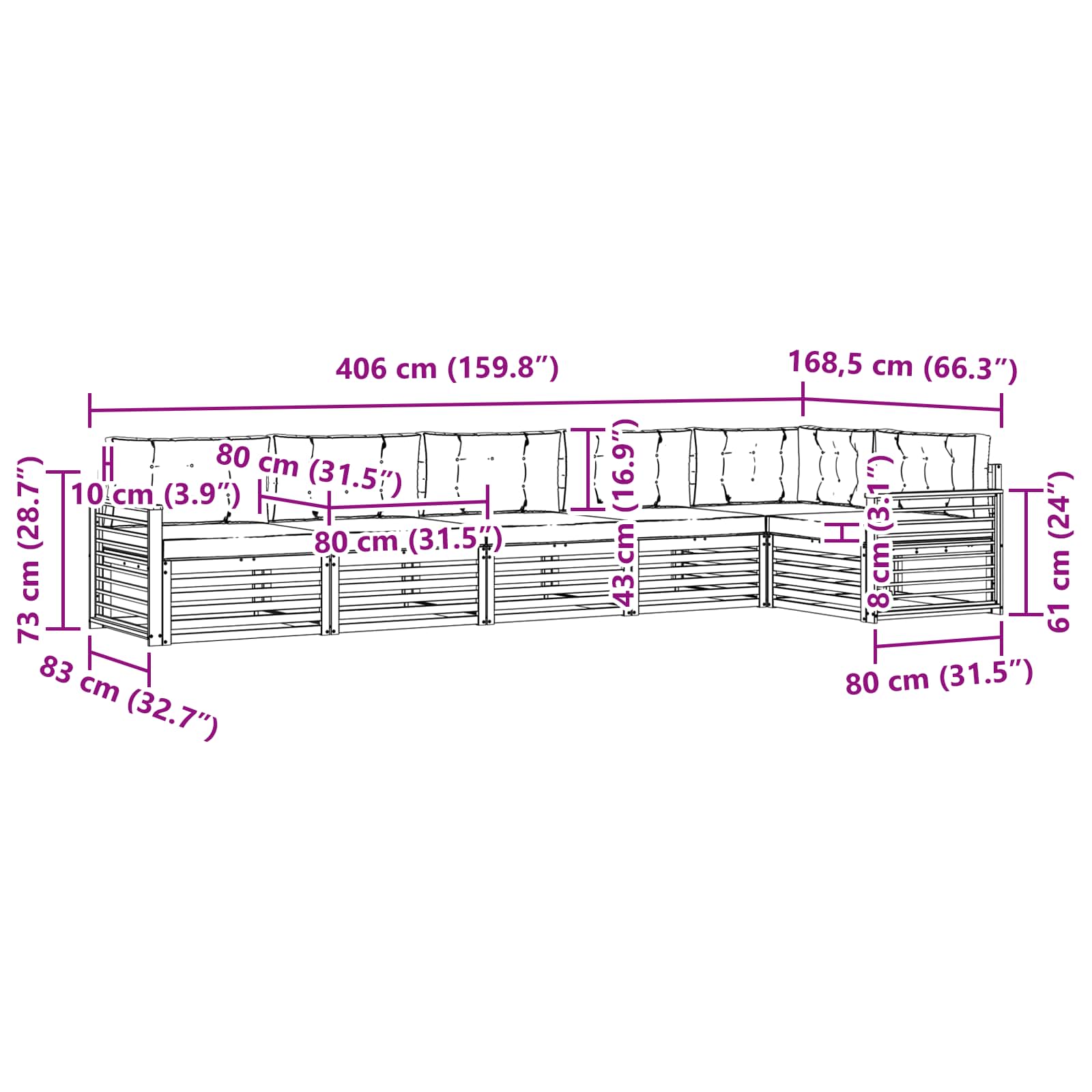 Zunanja garnitura za sedenje 6 pcs Naravna in svetlo siva - slika 8