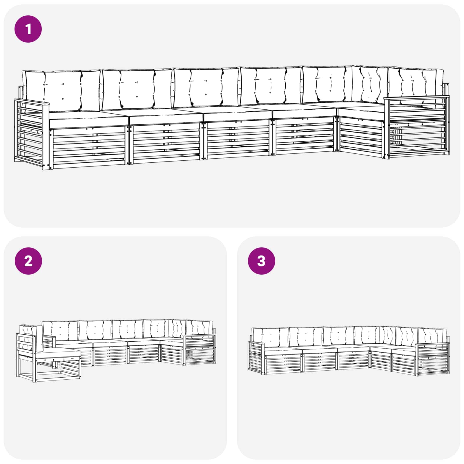 Zunanja garnitura za sedenje 6 pcs Naravna in svetlo siva - slika 7