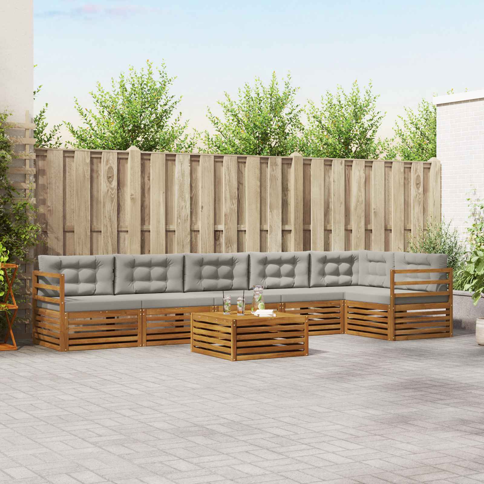 vidaXL Outdoor-Sofagarnitur mit Kissen 7 pcs Natürlich und Hellgrau