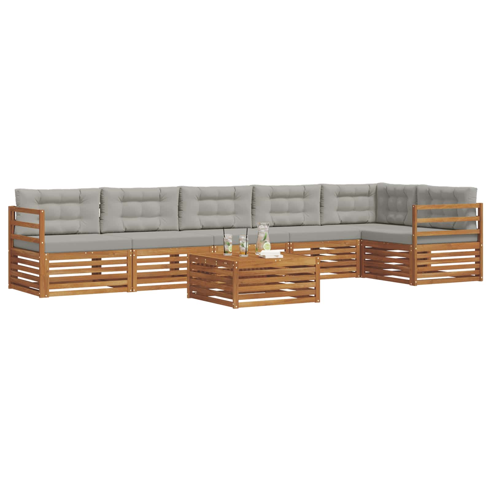 Thumbnail - vidaXL Outdoor-Sofagarnitur mit Kissen 7 pcs Natürlich und Hellgrau