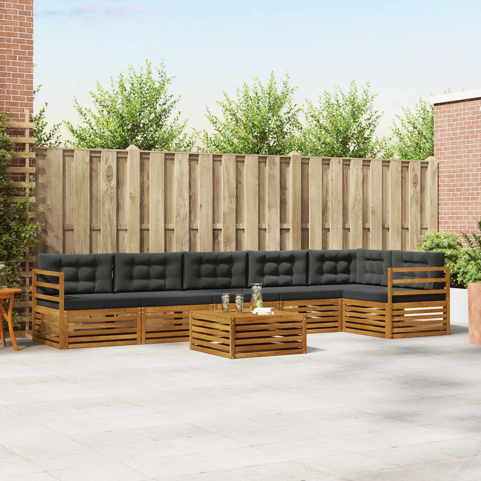 vidaXL Outdoor-Sofagarnitur mit Kissen 7 pcs Natur und Anthrazit