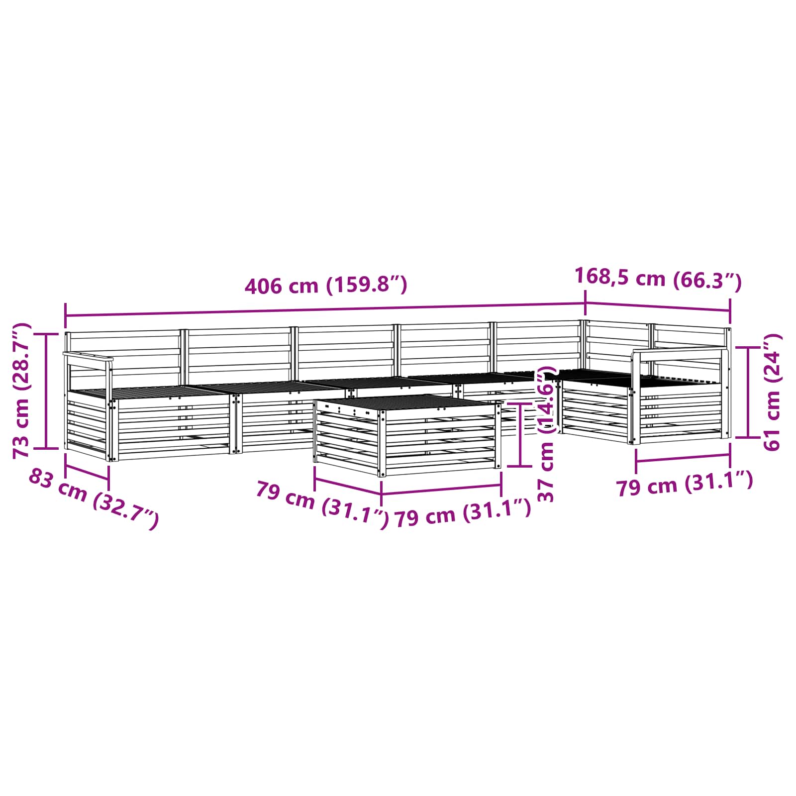 Zunanja garnitura za sedenje 7 pcs Naravna Masiven les akacije - slika 10