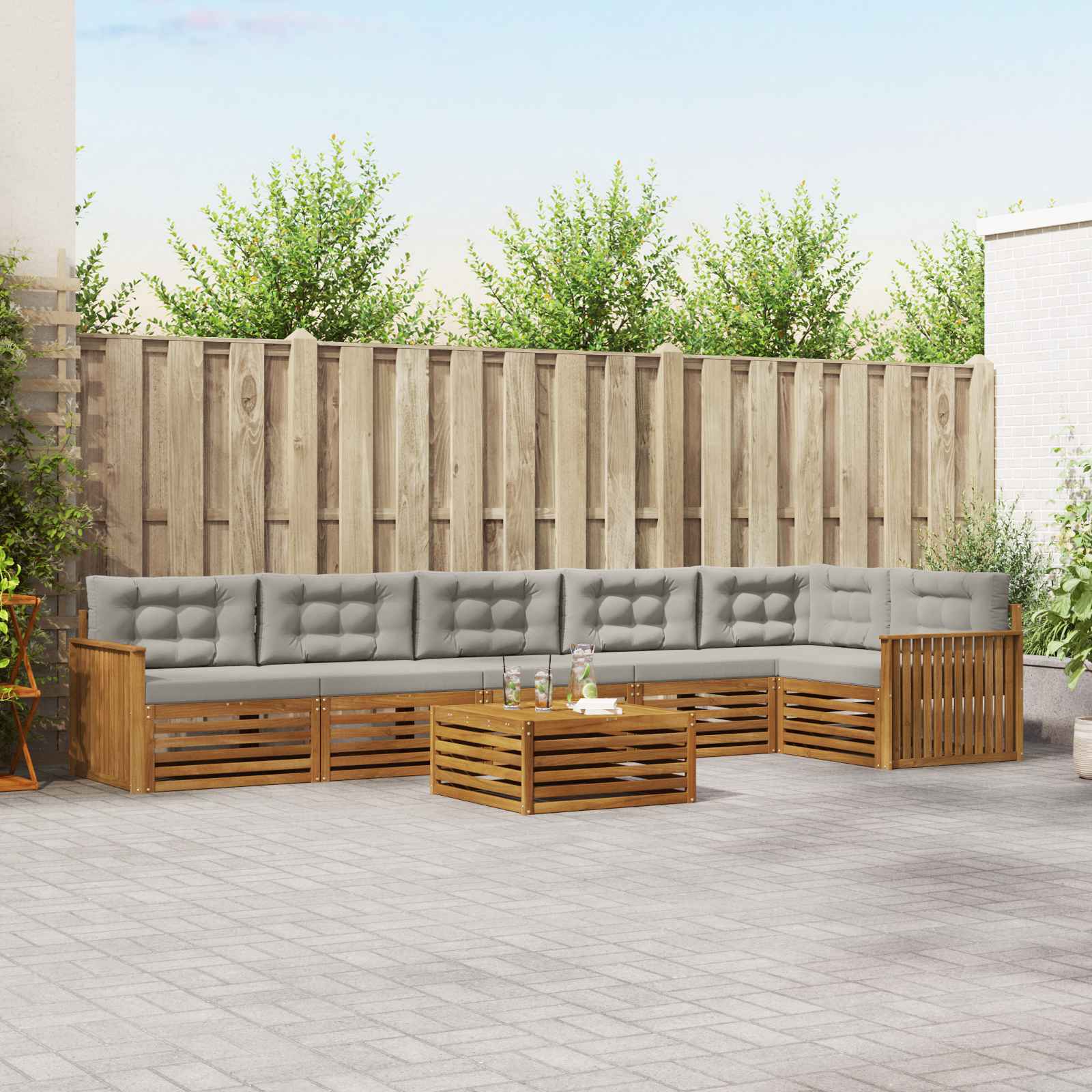 Zunanja garnitura za sedenje 7 pcs Naravna in svetlo siva