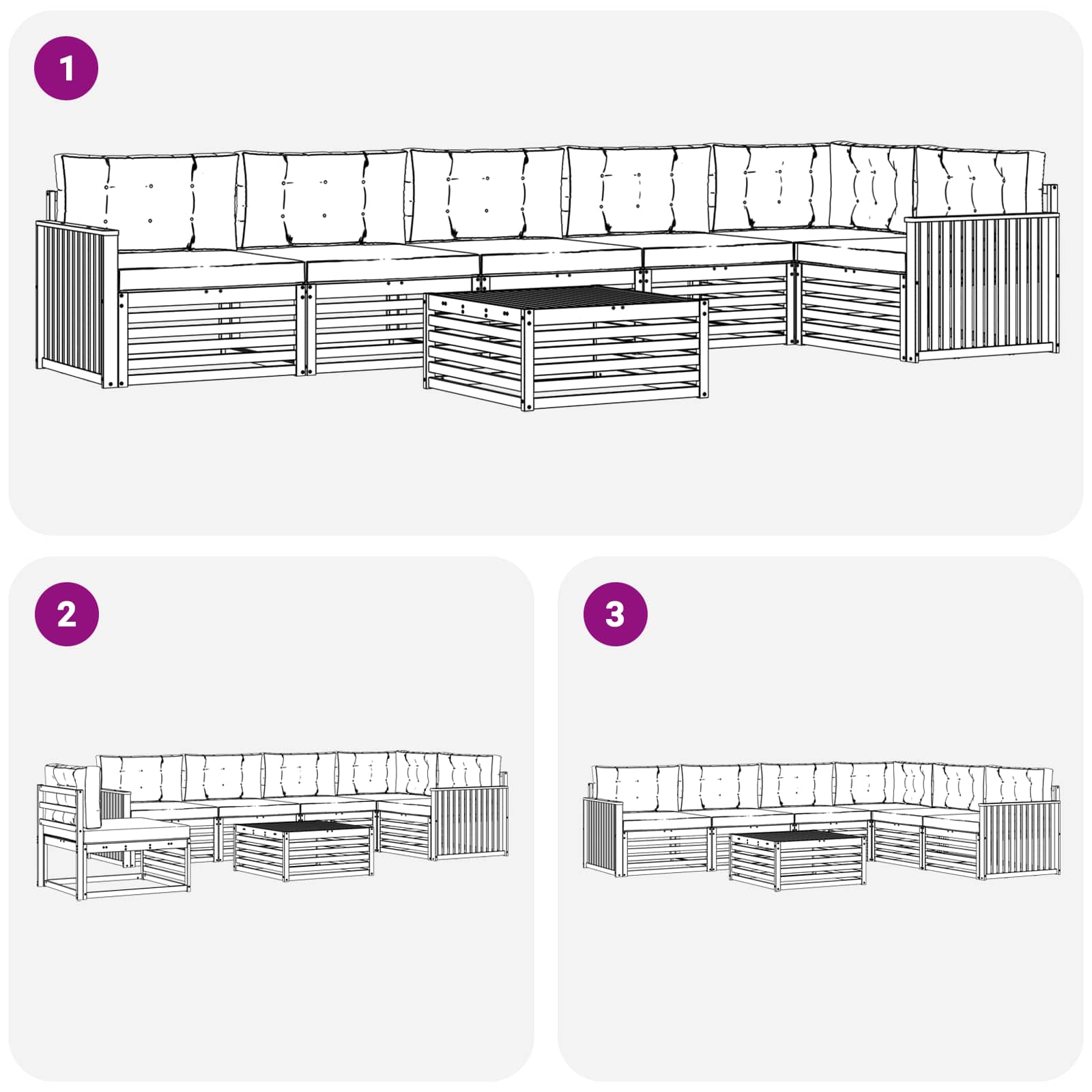 Zunanja garnitura za sedenje 7 pcs Naravna in svetlo siva - slika 8