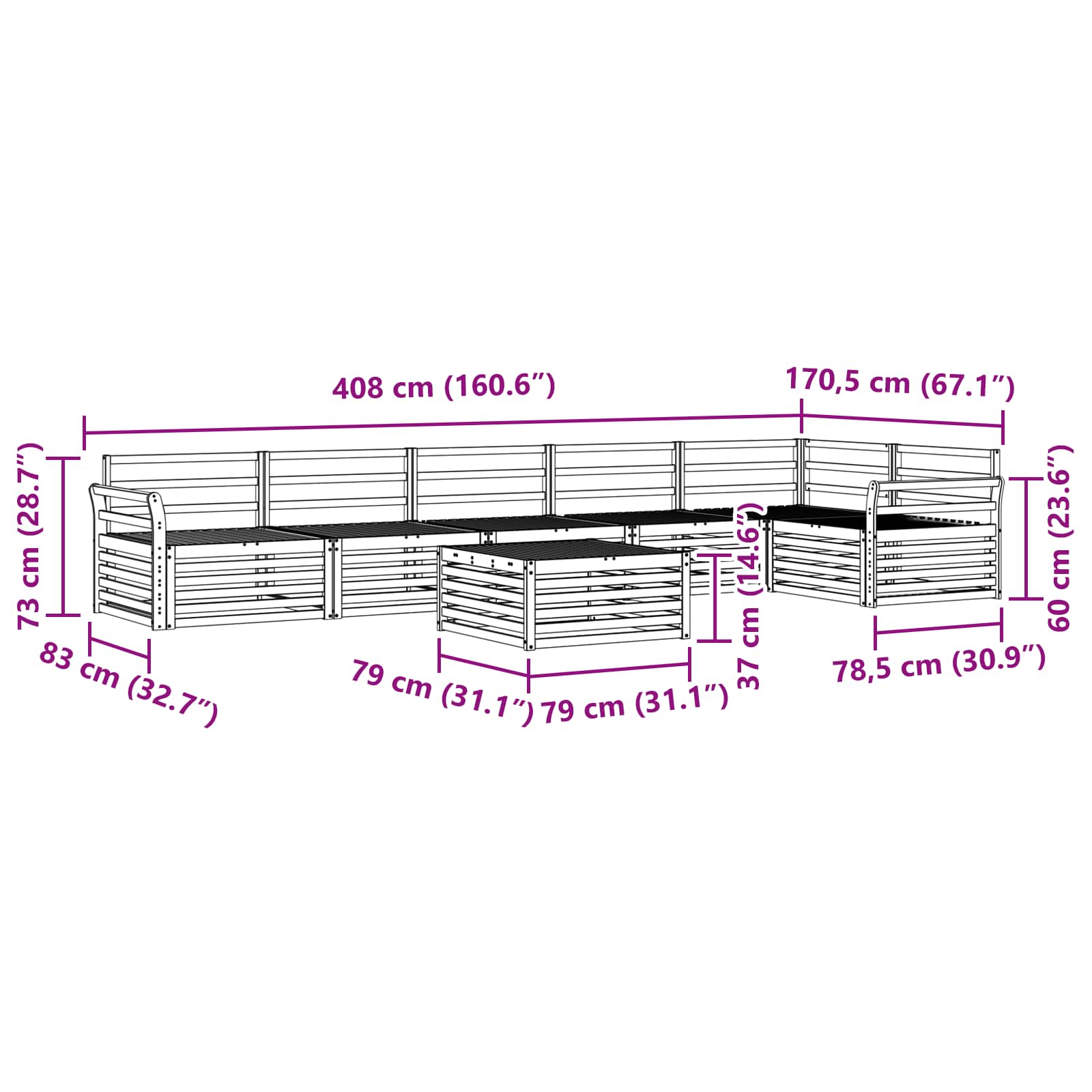 Zunanja garnitura za sedenje 7 pcs Naravna Masiven les akacije - slika 10