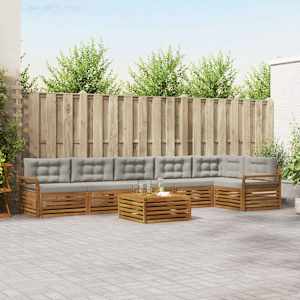 Zunanja garnitura za sedenje 7 pcs Naravna in svetlo siva