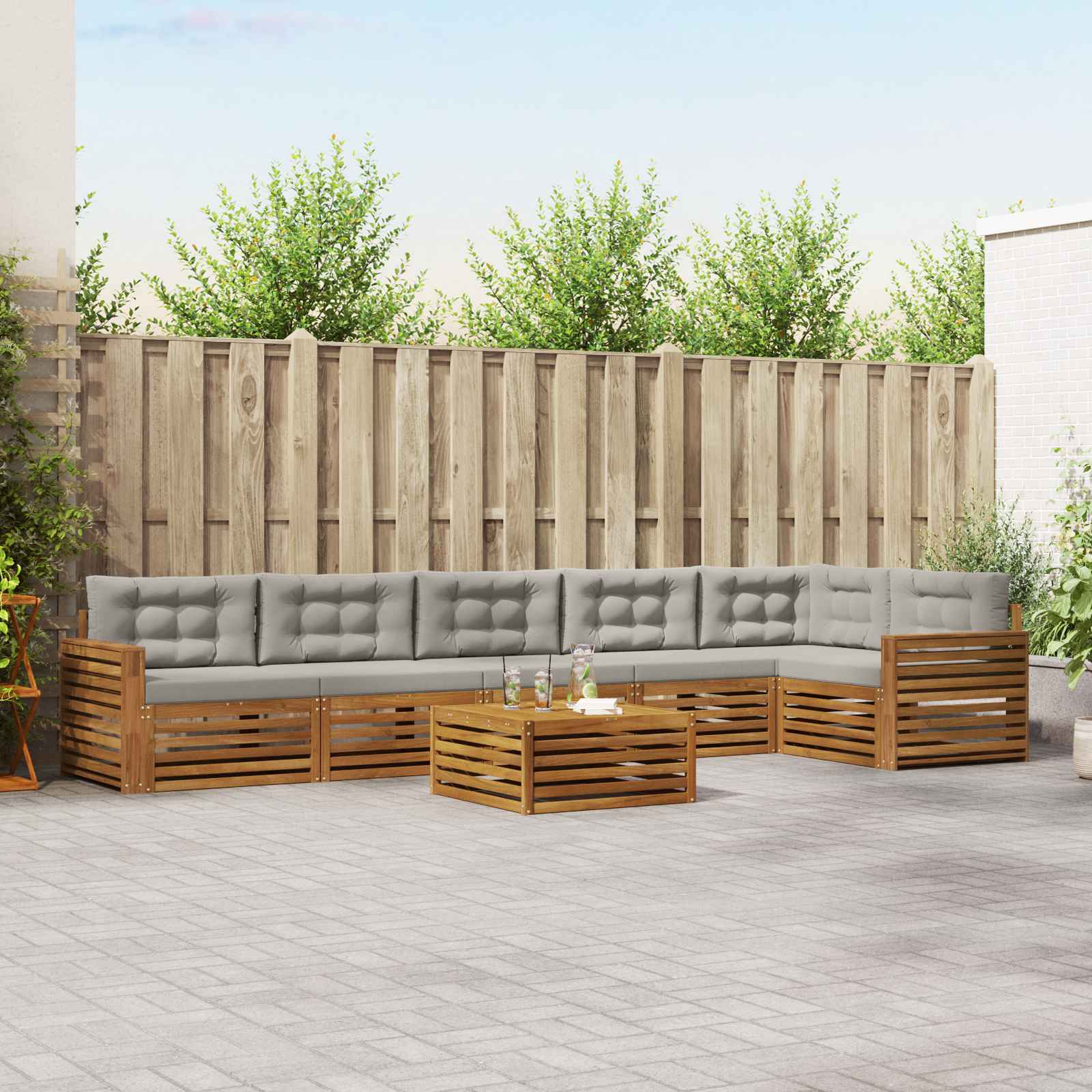 Zunanja garnitura za sedenje 7 pcs Naravna in svetlo siva