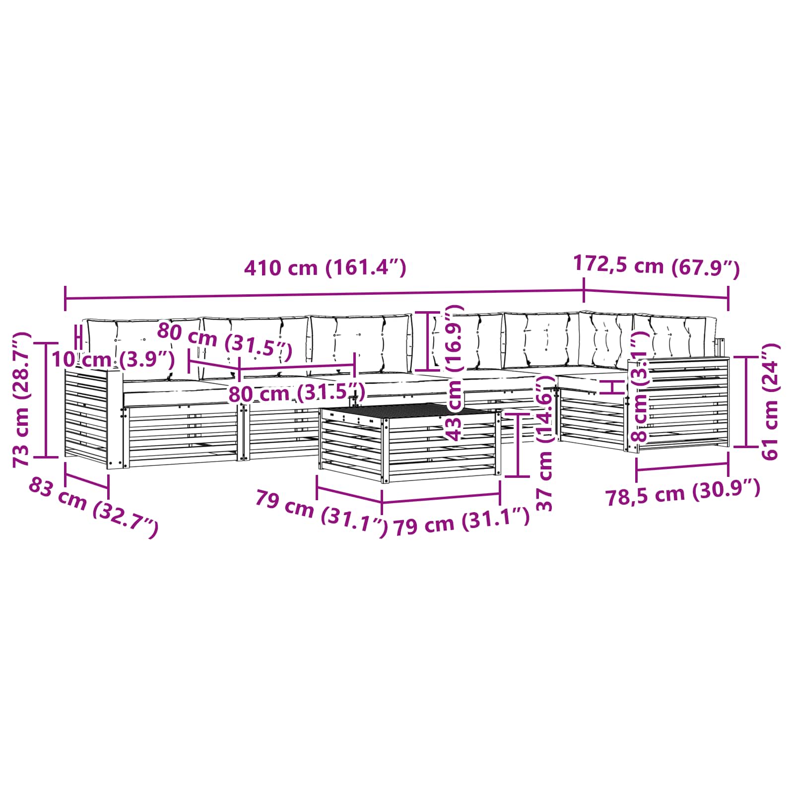 Zunanja garnitura za sedenje 7 pcs Naravna in svetlo siva - slika 9