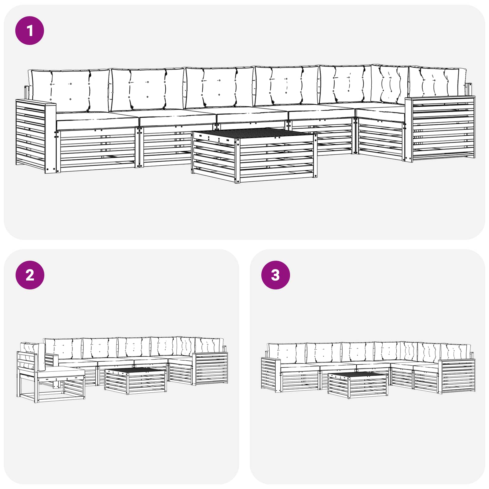 Zunanja garnitura za sedenje 7 pcs Naravna in svetlo siva - slika 8