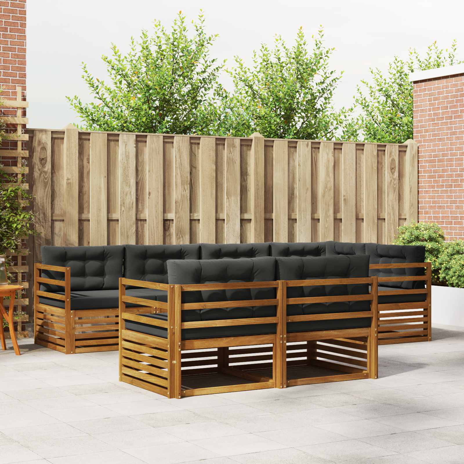 Buiten bankenset met kussen 7 pcs Natuurlijk en Antraciet