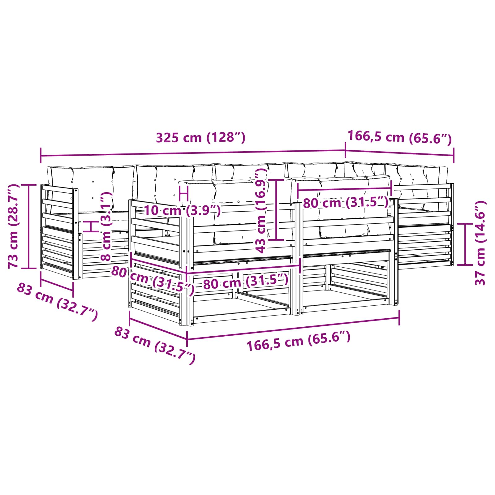 Buiten bankenset met kussen 7 pcs Natuurlijk en Antraciet - Afbeelding 7