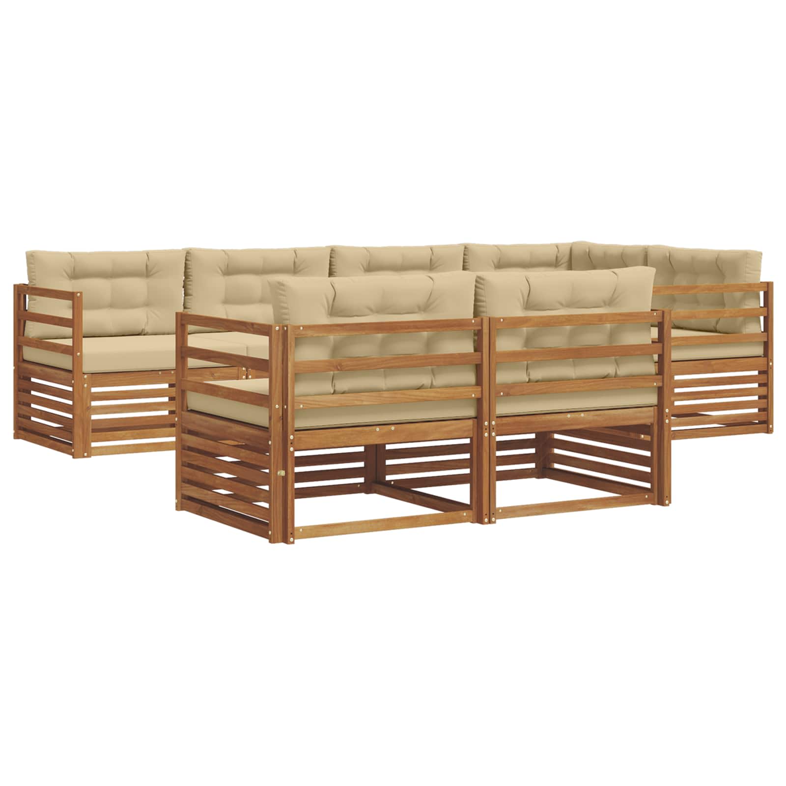 Zunanja garnitura za sedenje z blazino 7 pcs Naravna in bež - slika 2