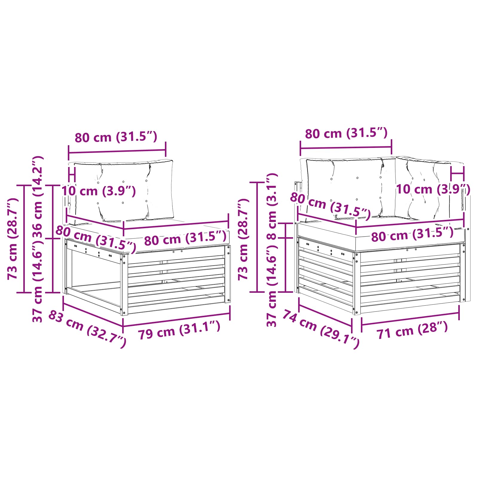 Zunanja garnitura za sedenje z blazino 7 pcs Naravna in bež - slika 8