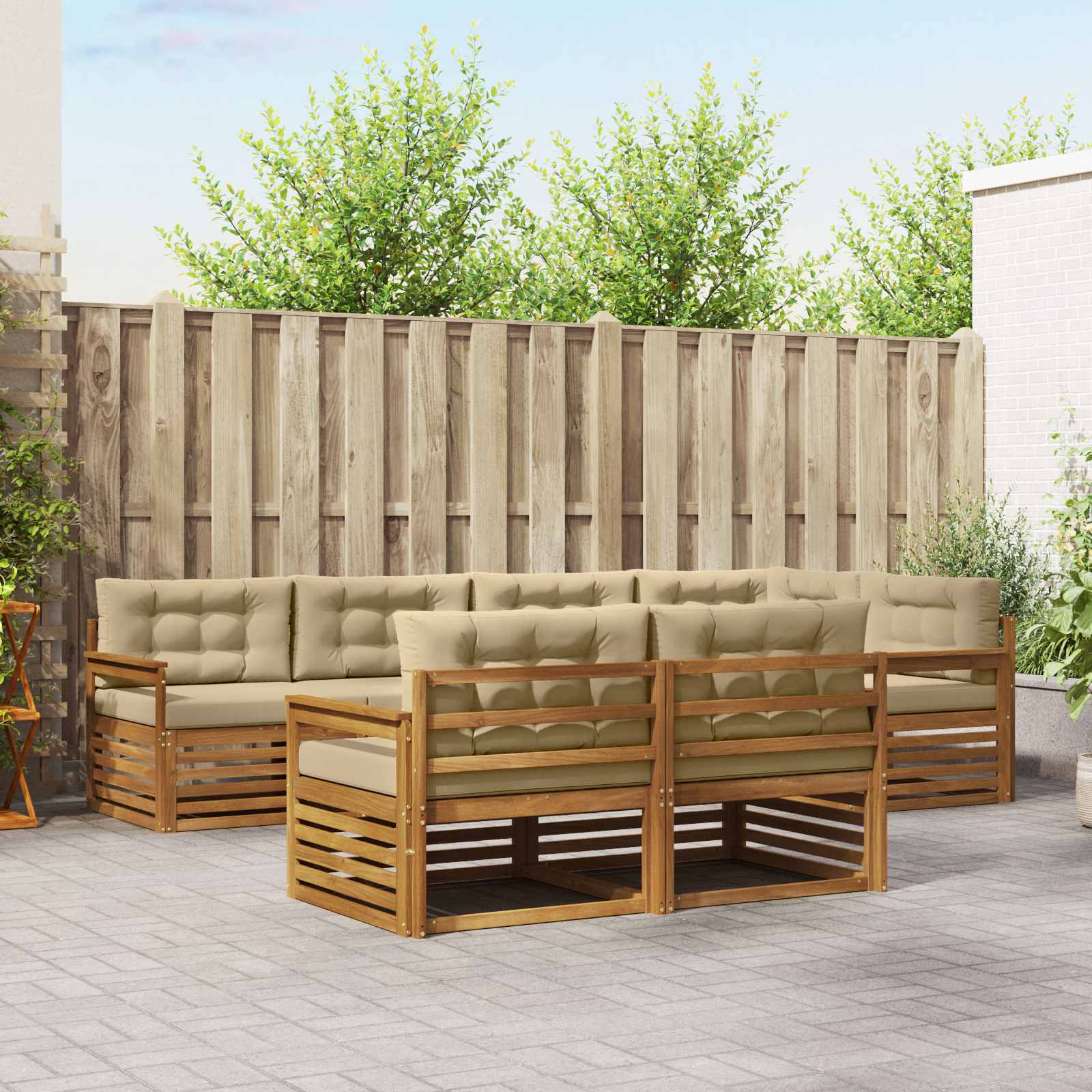 vidaXL Outdoor-Sofagarnitur mit Kissen 7 pcs Natur und Beige