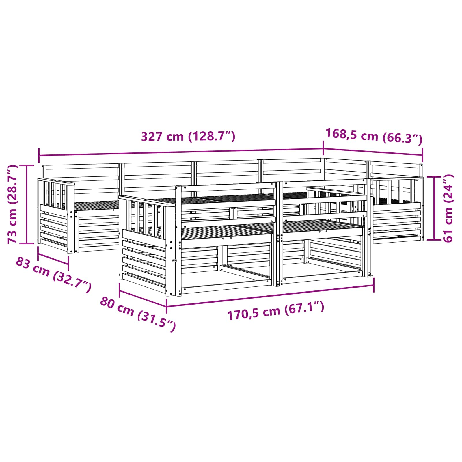 Zunanja garnitura za sedenje 7 pcs Naravna Masiven les akacije - slika 6