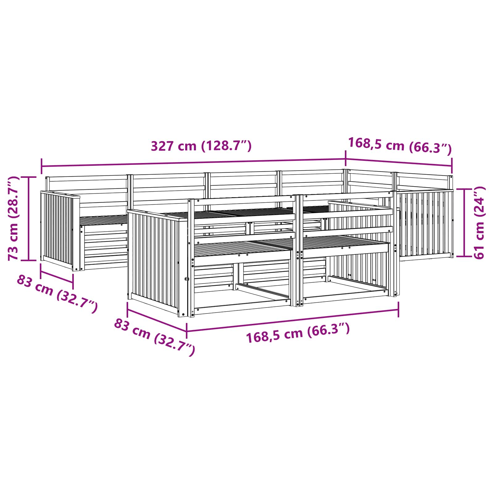 Zunanja garnitura za sedenje 7 pcs Naravna Masiven les akacije - slika 6
