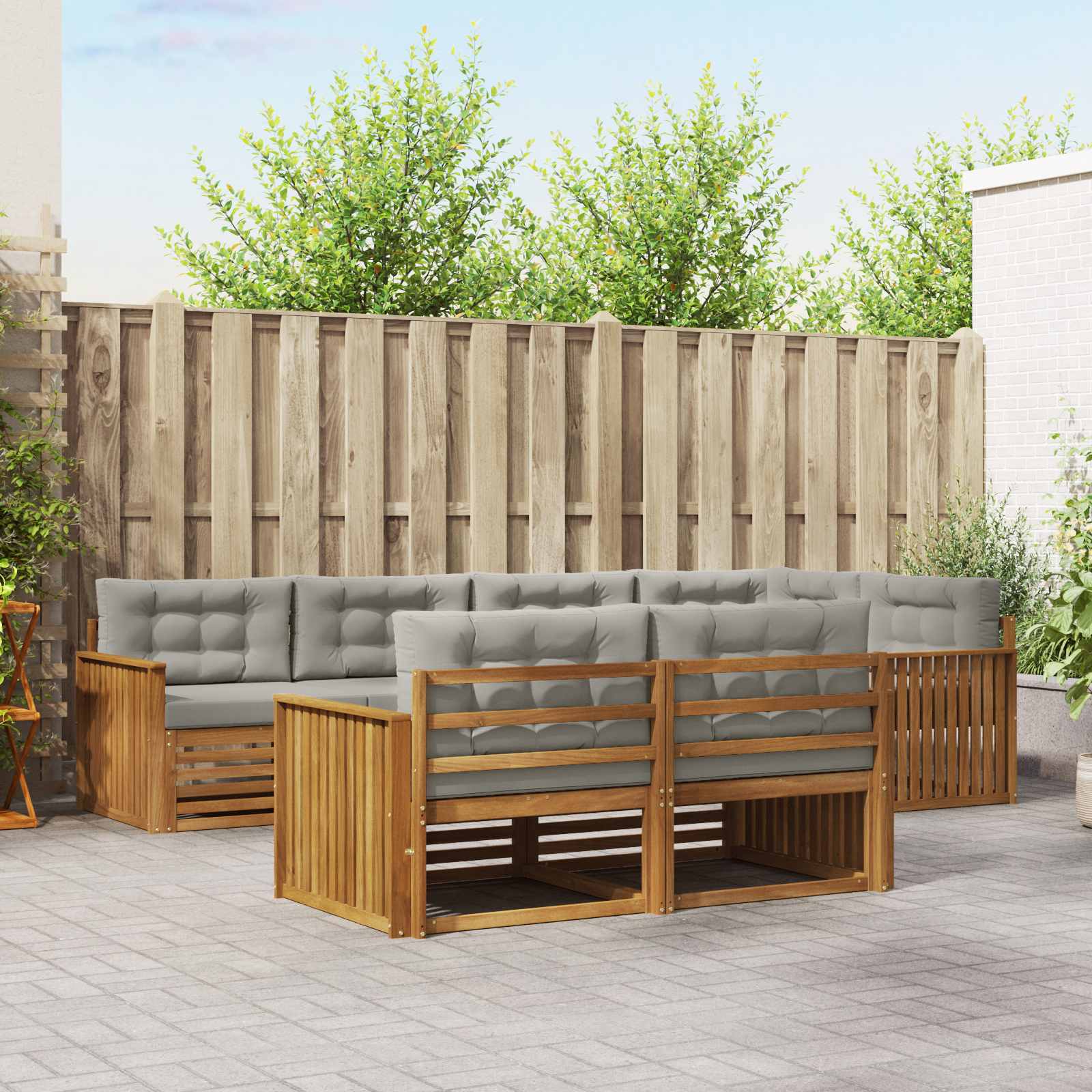 vidaXL Outdoor-Sofagarnitur mit Kissen 7 pcs Natürlich und Hellgrau