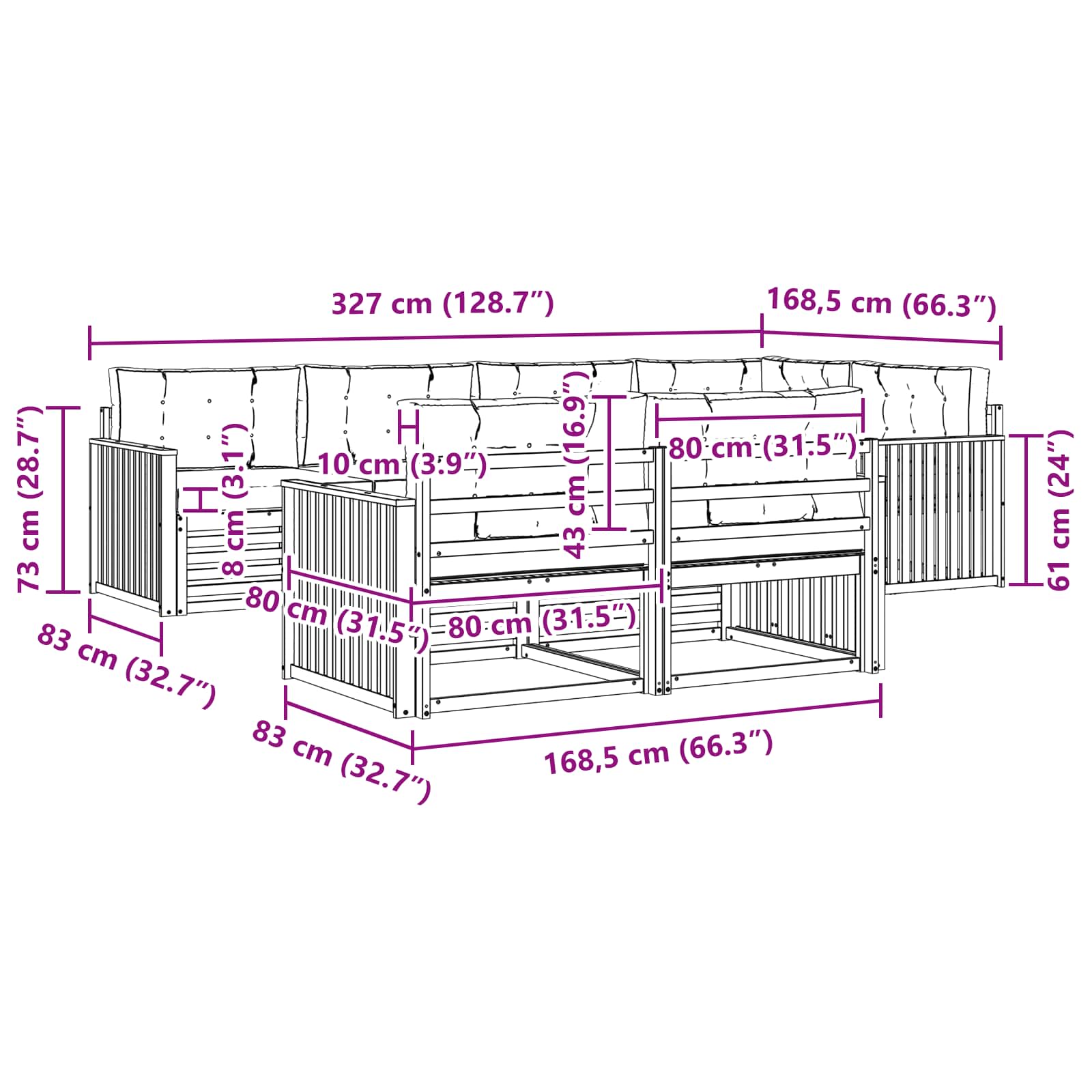 Zunanja garnitura za sedenje 7 pcs Naravna in svetlo siva - slika 7