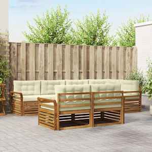 Zunanja garnitura za sedenje z blazino 7 pcs Naravna in smetana