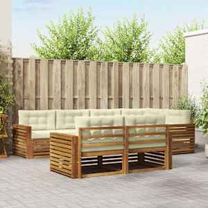 Zunanja garnitura za sedenje z blazino 7 pcs Naravna in smetana